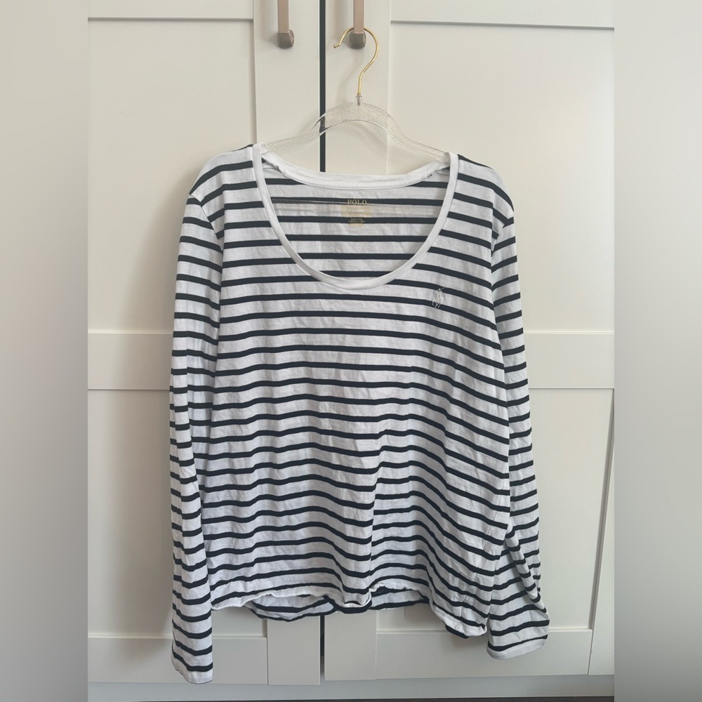 Polo by Ralph Lauren Black and White Striped Shirt XL Classic Chic Minimalistic